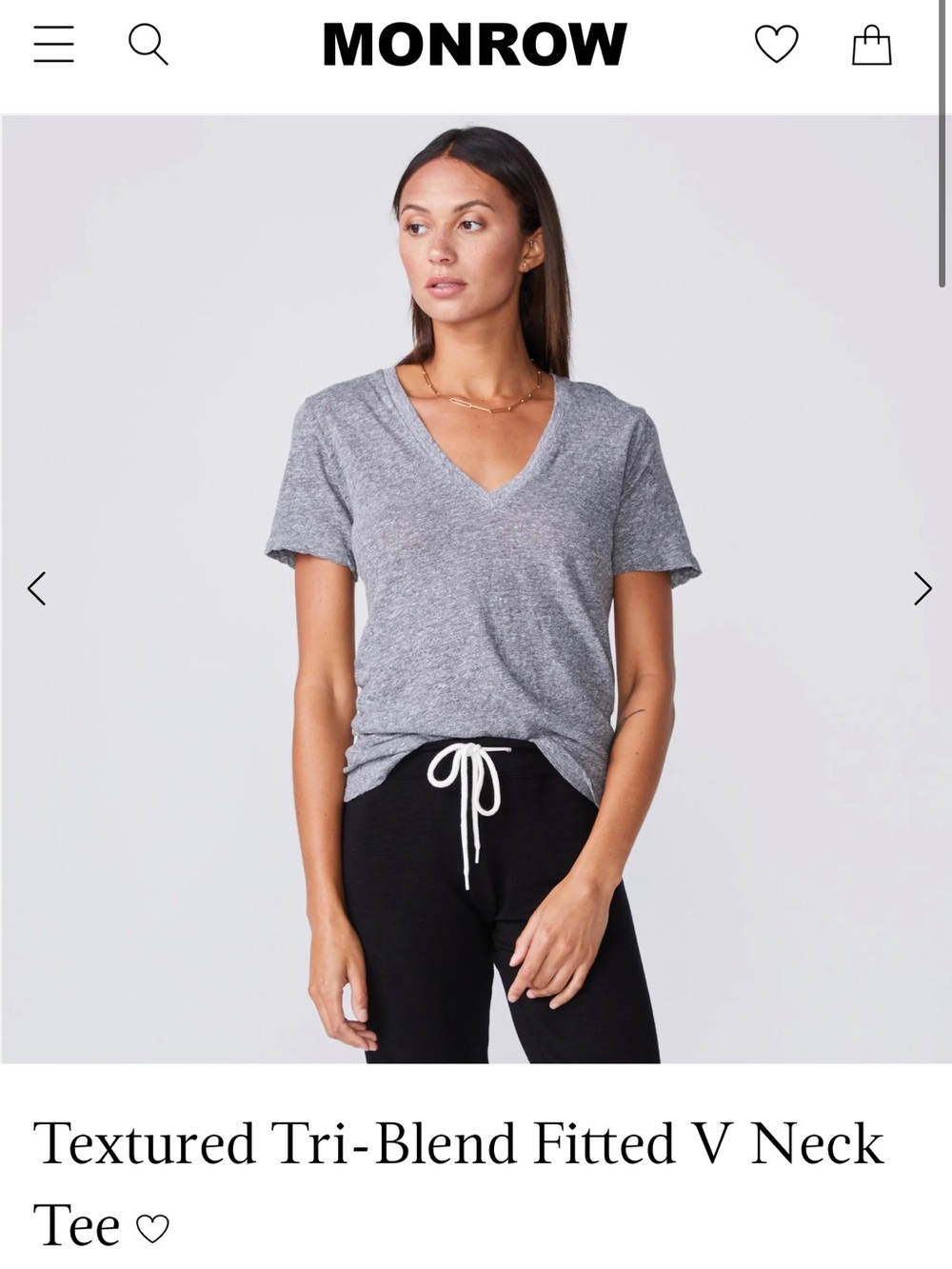 Textured Tri-Blend Fitted V-Neck Tee - Gray- monrow